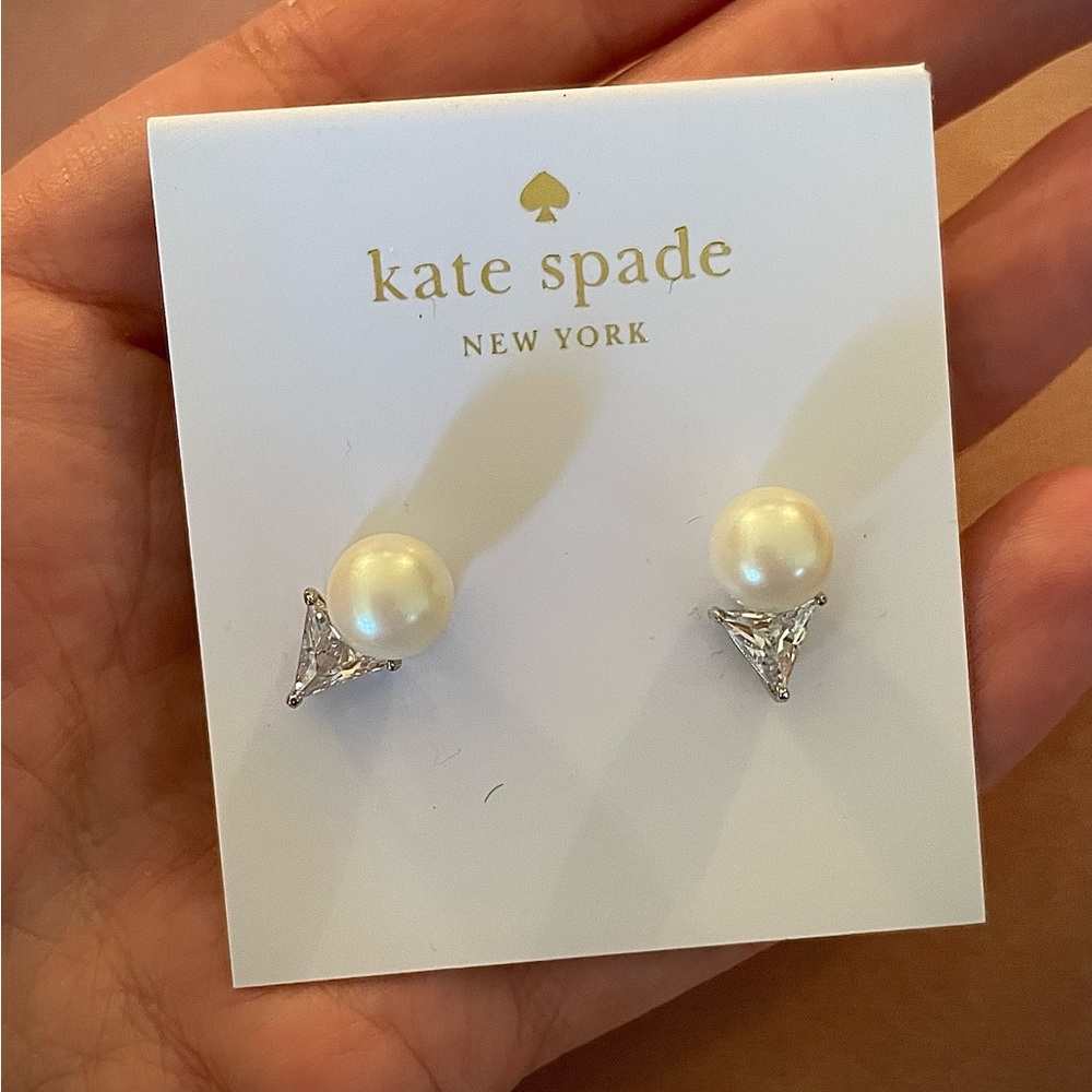 Kate Spade Pearl Crystal Stud Earrings - Deco Triangle Modern
